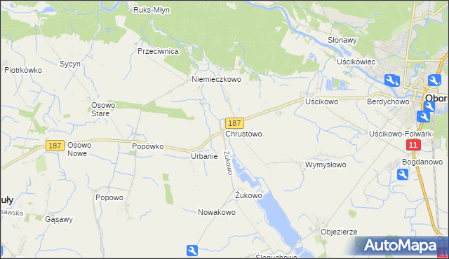 mapa Chrustowo gmina Oborniki, Chrustowo gmina Oborniki na mapie Targeo