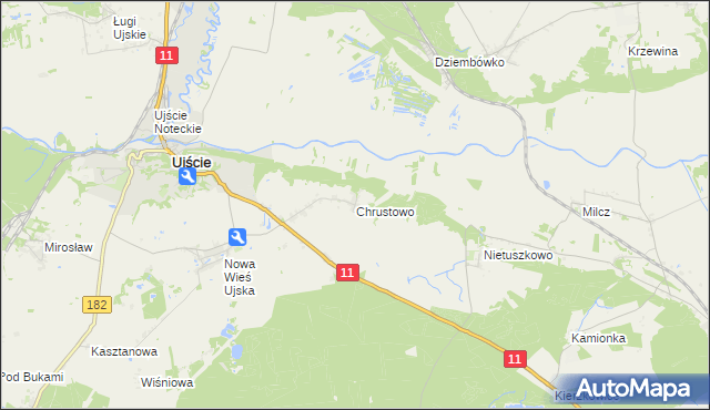 mapa Chrustowo gmina Ujście, Chrustowo gmina Ujście na mapie Targeo