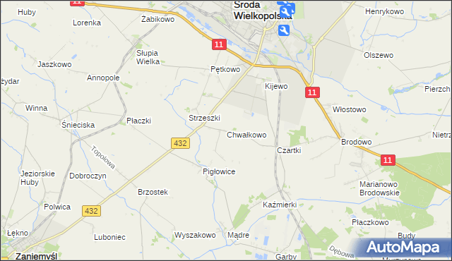 mapa Chwałkowo gmina Środa Wielkopolska, Chwałkowo gmina Środa Wielkopolska na mapie Targeo