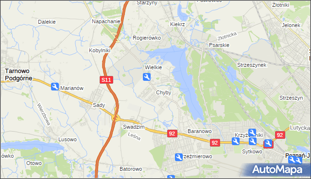 mapa Chyby gmina Tarnowo Podgórne, Chyby gmina Tarnowo Podgórne na mapie Targeo