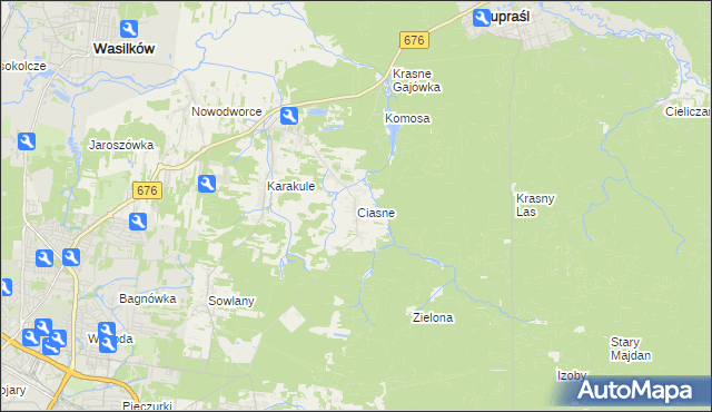 mapa Ciasne gmina Supraśl, Ciasne gmina Supraśl na mapie Targeo