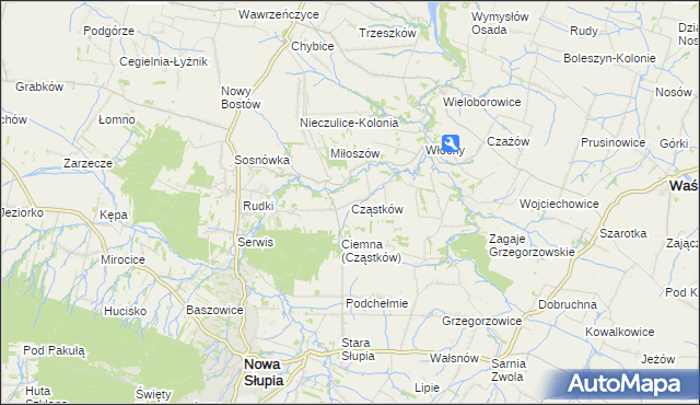 mapa Cząstków gmina Nowa Słupia, Cząstków gmina Nowa Słupia na mapie Targeo