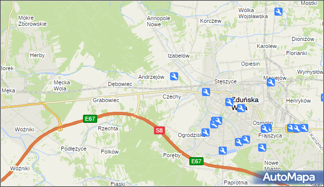 mapa Czechy gmina Zduńska Wola, Czechy gmina Zduńska Wola na mapie Targeo