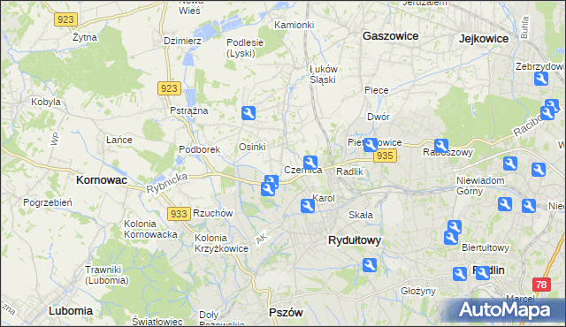 mapa Czernica gmina Gaszowice, Czernica gmina Gaszowice na mapie Targeo