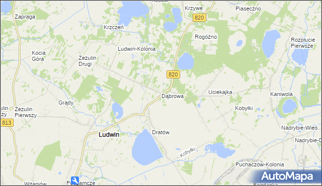 mapa Dąbrowa gmina Ludwin, Dąbrowa gmina Ludwin na mapie Targeo