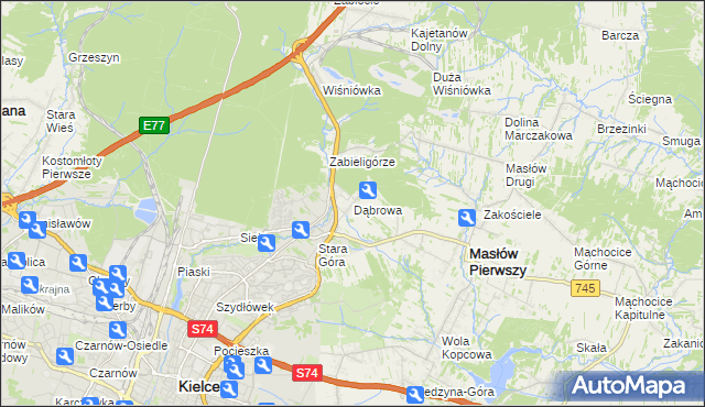 mapa Dąbrowa gmina Masłów, Dąbrowa gmina Masłów na mapie Targeo