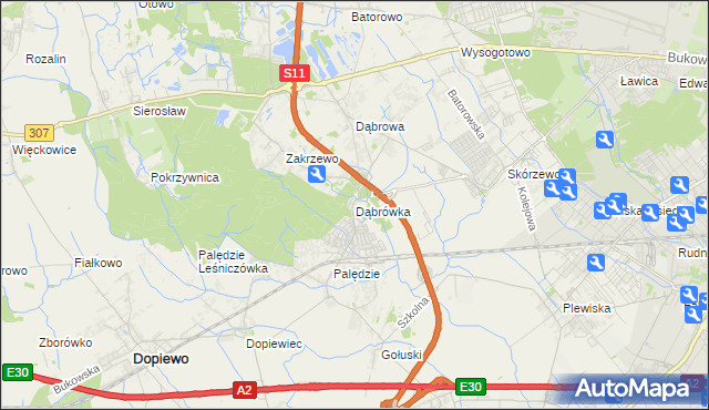 mapa Dąbrówka gmina Dopiewo, Dąbrówka gmina Dopiewo na mapie Targeo