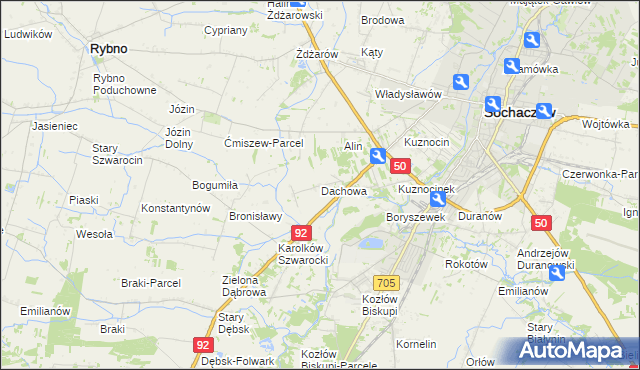 mapa Dachowa gmina Sochaczew, Dachowa gmina Sochaczew na mapie Targeo