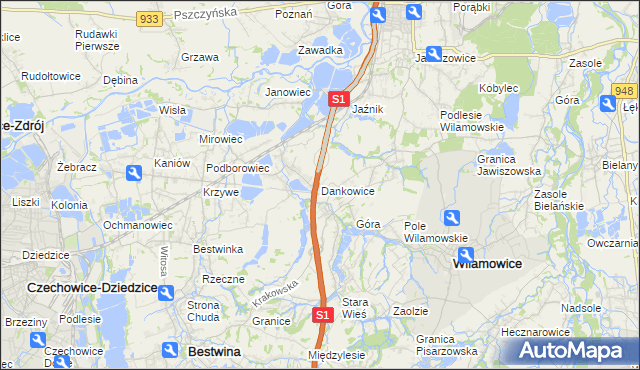 mapa Dankowice gmina Wilamowice, Dankowice gmina Wilamowice na mapie Targeo