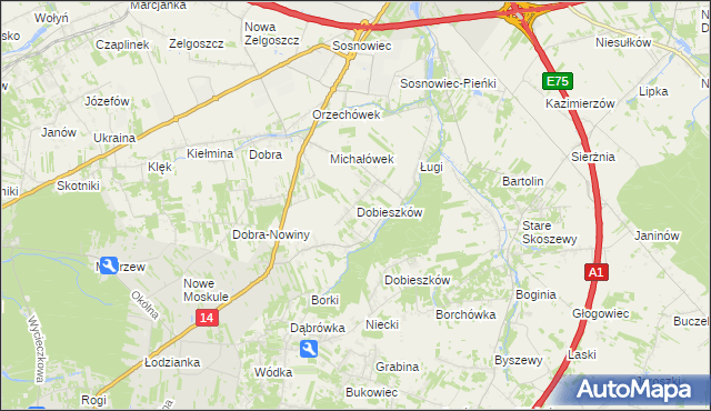 mapa Dobieszków gmina Stryków, Dobieszków gmina Stryków na mapie Targeo
