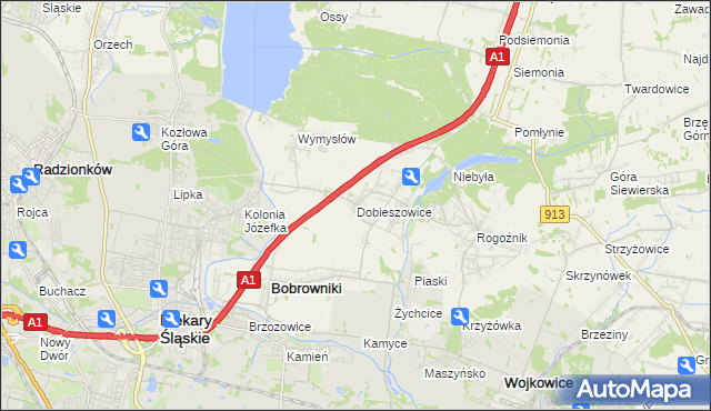 mapa Dobieszowice gmina Bobrowniki, Dobieszowice gmina Bobrowniki na mapie Targeo