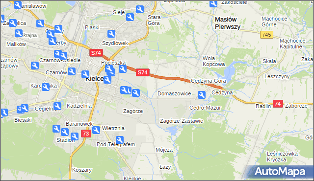 mapa Domaszowice gmina Masłów, Domaszowice gmina Masłów na mapie Targeo