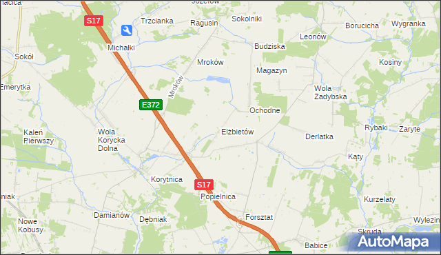 mapa Elżbietów gmina Trojanów, Elżbietów gmina Trojanów na mapie Targeo