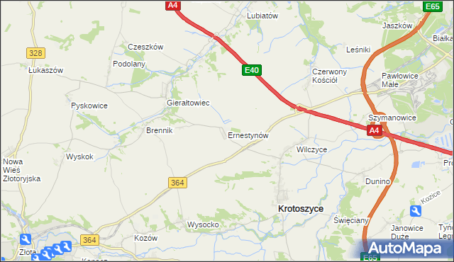 mapa Ernestynów gmina Złotoryja, Ernestynów gmina Złotoryja na mapie Targeo