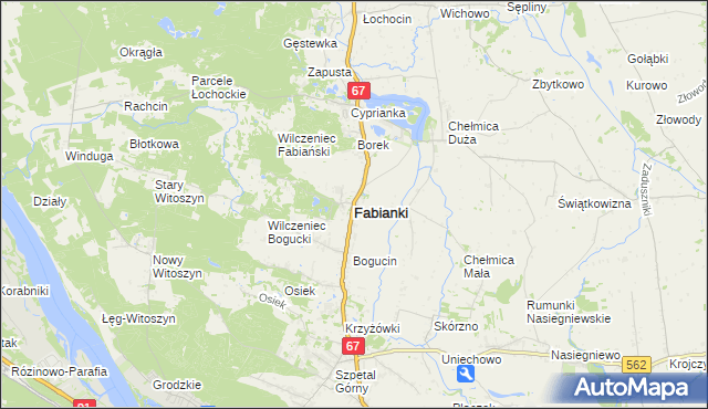 mapa Fabianki powiat włocławski, Fabianki powiat włocławski na mapie Targeo