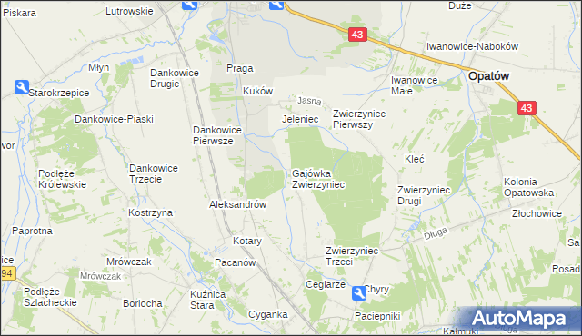 mapa Gajówka Zwierzyniec, Gajówka Zwierzyniec na mapie Targeo