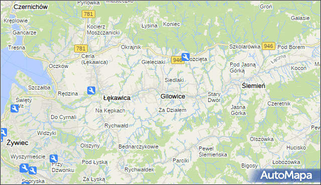 mapa Gilowice powiat żywiecki, Gilowice powiat żywiecki na mapie Targeo