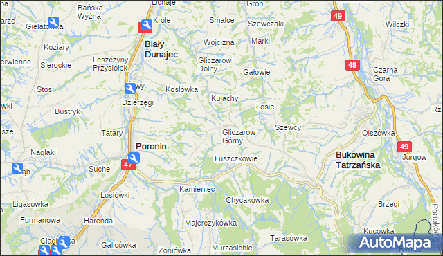 mapa Gliczarów Górny, Gliczarów Górny na mapie Targeo