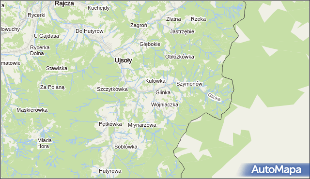 mapa Glinka gmina Ujsoły, Glinka gmina Ujsoły na mapie Targeo