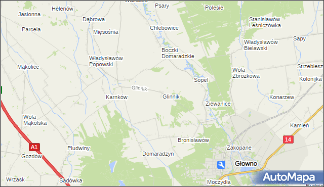 mapa Glinnik gmina Głowno, Glinnik gmina Głowno na mapie Targeo