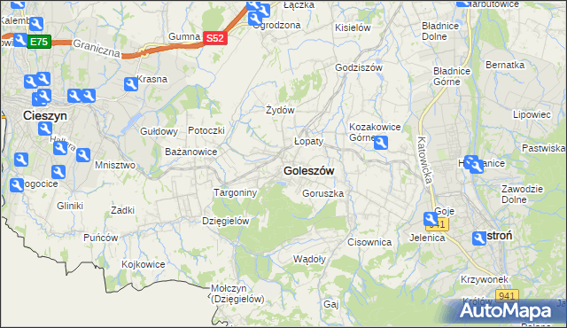 mapa Goleszów powiat cieszyński, Goleszów powiat cieszyński na mapie Targeo