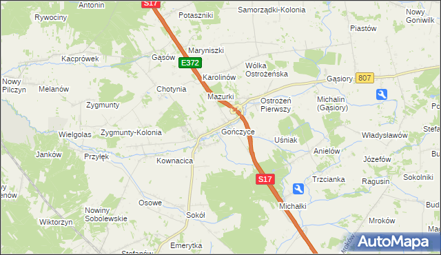 mapa Gończyce, Gończyce na mapie Targeo