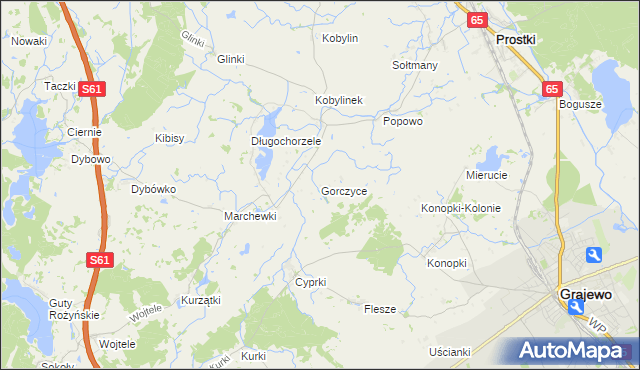 mapa Gorczyce gmina Prostki, Gorczyce gmina Prostki na mapie Targeo