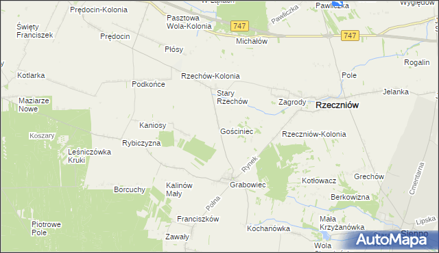 mapa Gościniec gmina Rzeczniów, Gościniec gmina Rzeczniów na mapie Targeo