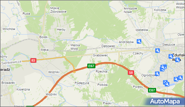 mapa Grabowiec gmina Sieradz, Grabowiec gmina Sieradz na mapie Targeo