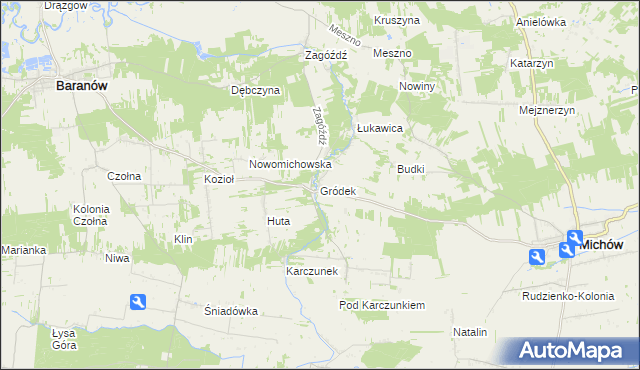 mapa Gródek gmina Baranów, Gródek gmina Baranów na mapie Targeo