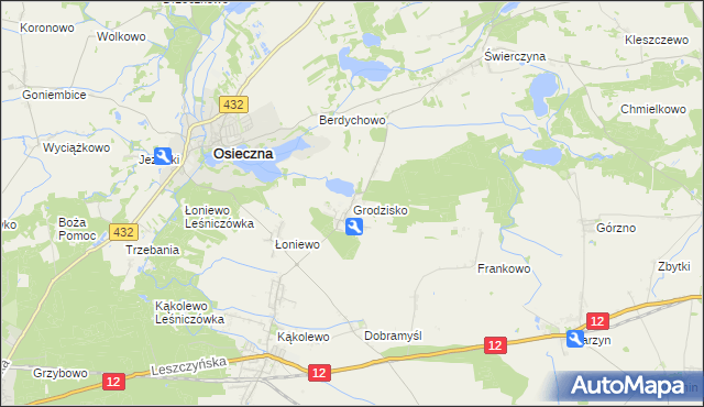 mapa Grodzisko gmina Osieczna, Grodzisko gmina Osieczna na mapie Targeo