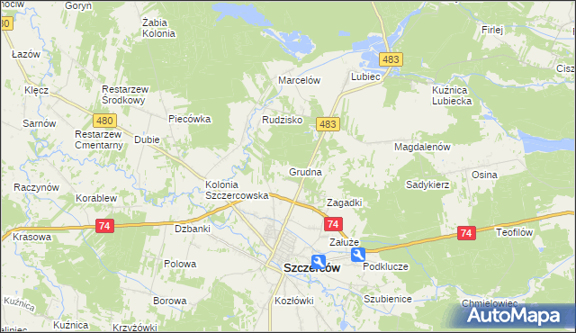 mapa Grudna gmina Szczerców, Grudna gmina Szczerców na mapie Targeo