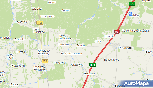 mapa Jamno gmina Mykanów, Jamno gmina Mykanów na mapie Targeo