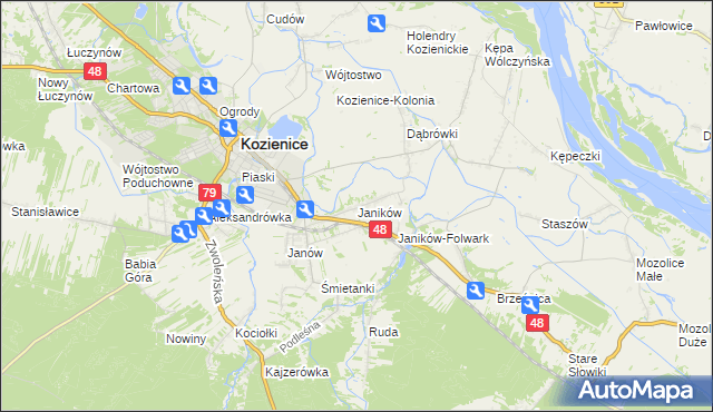 mapa Janików gmina Kozienice, Janików gmina Kozienice na mapie Targeo