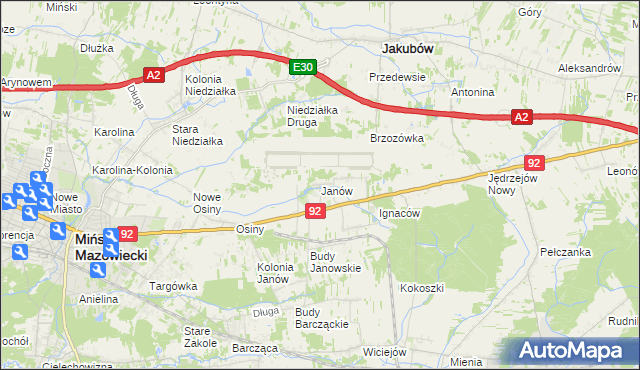 mapa Janów gmina Mińsk Mazowiecki, Janów gmina Mińsk Mazowiecki na mapie Targeo