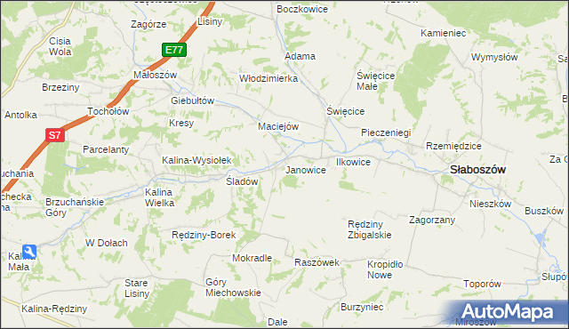 mapa Janowice gmina Słaboszów, Janowice gmina Słaboszów na mapie Targeo