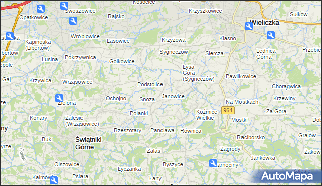 mapa Janowice gmina Wieliczka, Janowice gmina Wieliczka na mapie Targeo