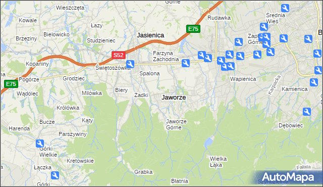 mapa Jaworze powiat bielski, Jaworze powiat bielski na mapie Targeo