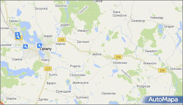 mapa Jedlice gmina Lipiany, Jedlice gmina Lipiany na mapie Targeo