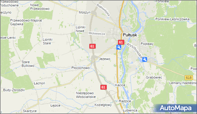 mapa Jeżewo gmina Pułtusk, Jeżewo gmina Pułtusk na mapie Targeo