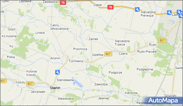 mapa Józefów gmina Stanin, Józefów gmina Stanin na mapie Targeo