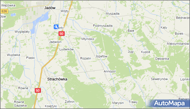 mapa Józefów gmina Strachówka, Józefów gmina Strachówka na mapie Targeo