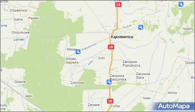 mapa Jurki gmina Kąkolewnica, Jurki gmina Kąkolewnica na mapie Targeo