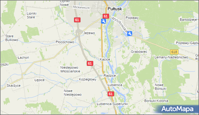 mapa Kacice gmina Pułtusk, Kacice gmina Pułtusk na mapie Targeo