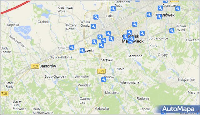 mapa Kałęczyn gmina Grodzisk Mazowiecki, Kałęczyn gmina Grodzisk Mazowiecki na mapie Targeo