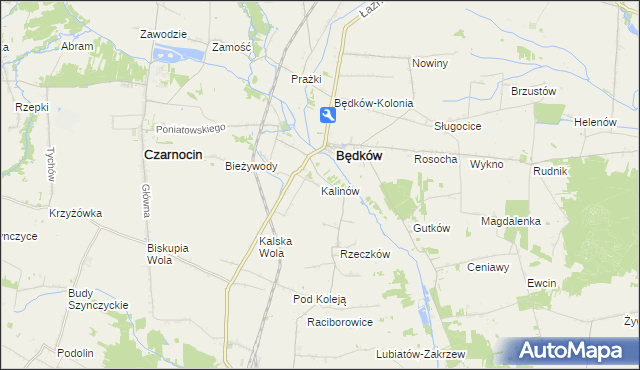 mapa Kalinów gmina Będków, Kalinów gmina Będków na mapie Targeo