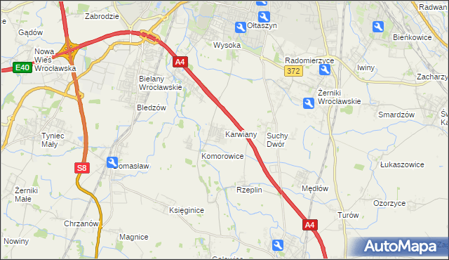 mapa Karwiany, Karwiany na mapie Targeo