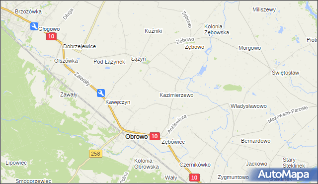 mapa Kazimierzewo gmina Obrowo, Kazimierzewo gmina Obrowo na mapie Targeo