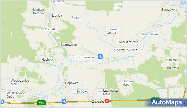 mapa Kijowiec gmina Zalesie, Kijowiec gmina Zalesie na mapie Targeo