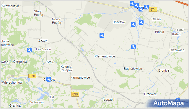 mapa Klementowice, Klementowice na mapie Targeo